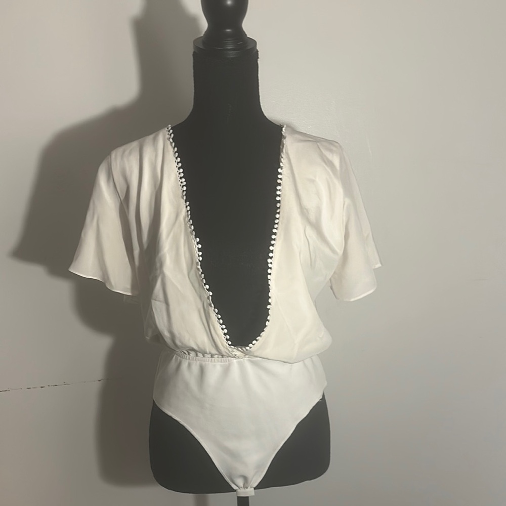 White Deep V-Neck Bodysuit